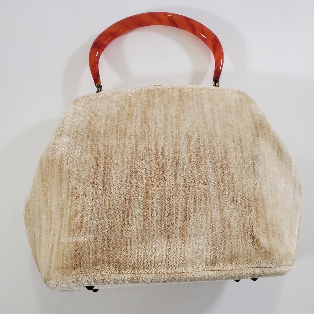 Garay Textured Handbag Bakelite Handle Cream Tan Vintage 50s 60s - Picture 4 of 13